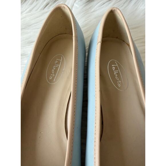 Talbots Leather Light Blue and Beige Cap-Toe Nappa Ballet Flats Size 7M NEW Bow - Picture 6 of 12